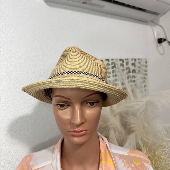 JFH Fedora Trilby Woven Poly Hat Plaid Ribbon - Picture 1 of 8